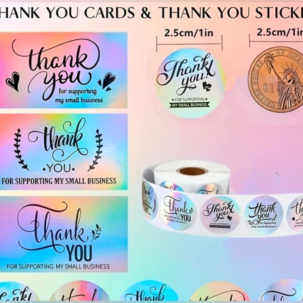 Holographic Pastel 'Thank You' Sticker Pack - Picture 3 of 4